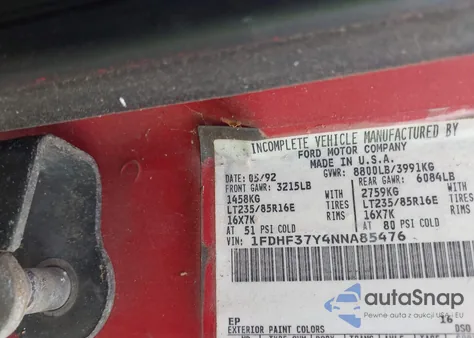 1992 Ford F350 from USA, damaged, VIN 1FDHF37Y4NNA85476